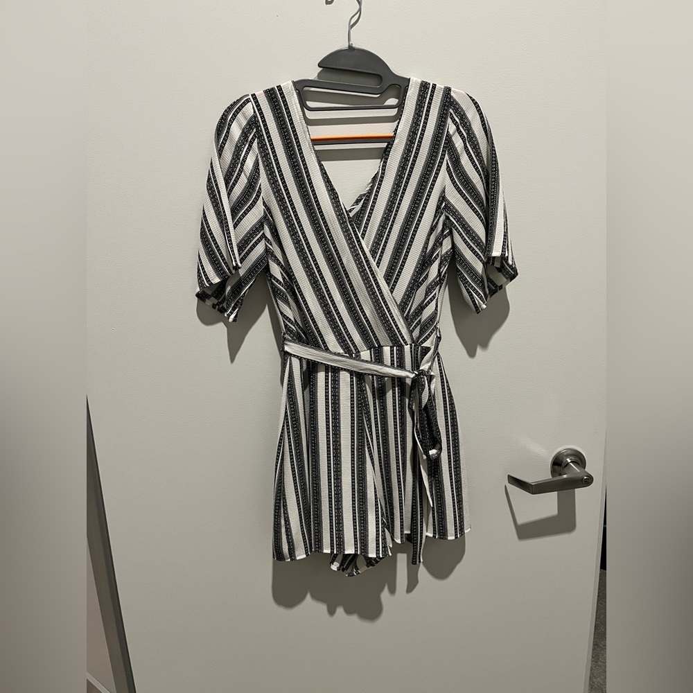 Francesca’s Black and White Stripped Romper